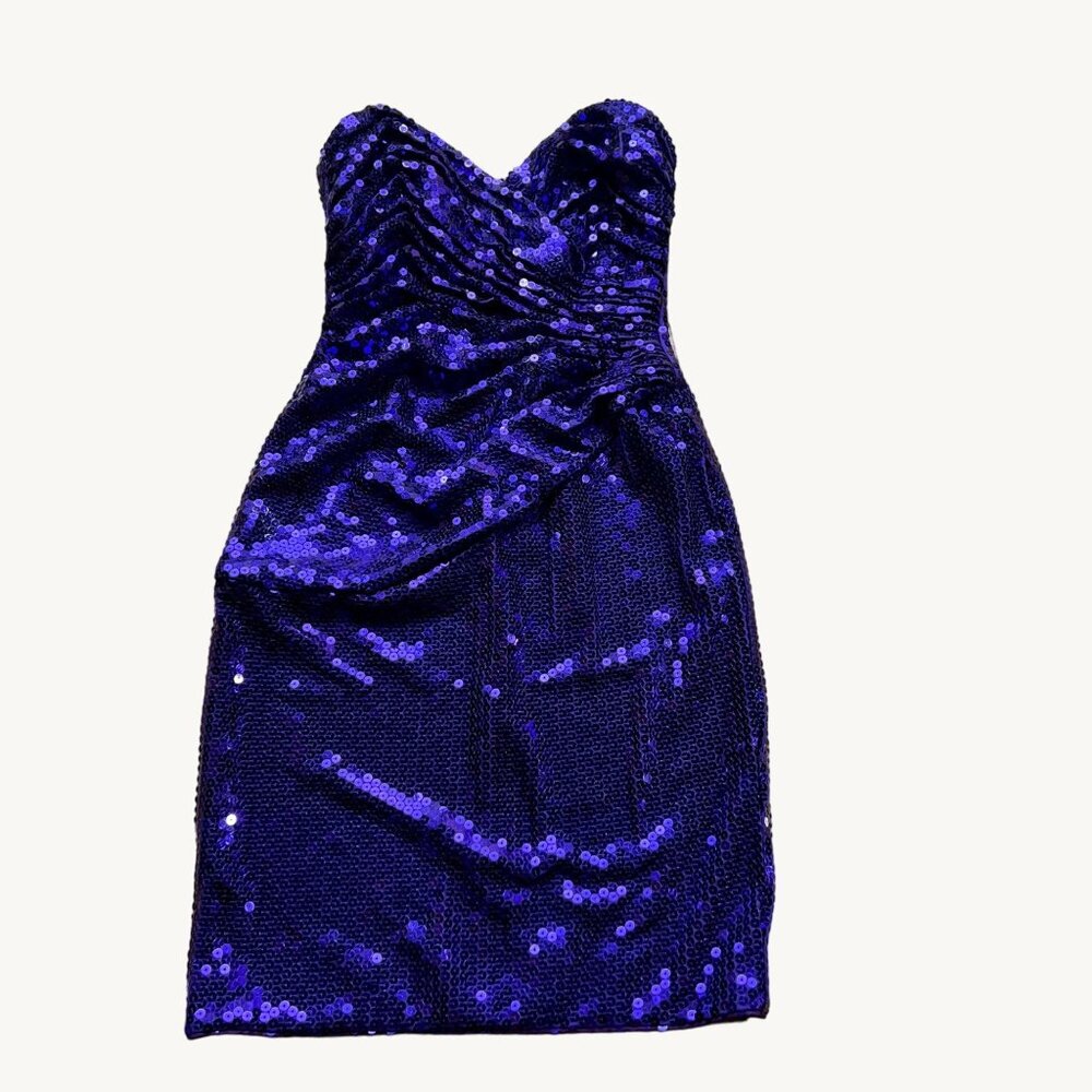 Tadashi Size 6 Vintage Purple Sequin Strapless Sweetheart Mini Dress